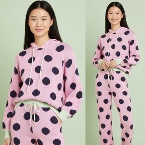 Olivia Rubin Suki Hoodie Pink with Navy polka dot Size Small